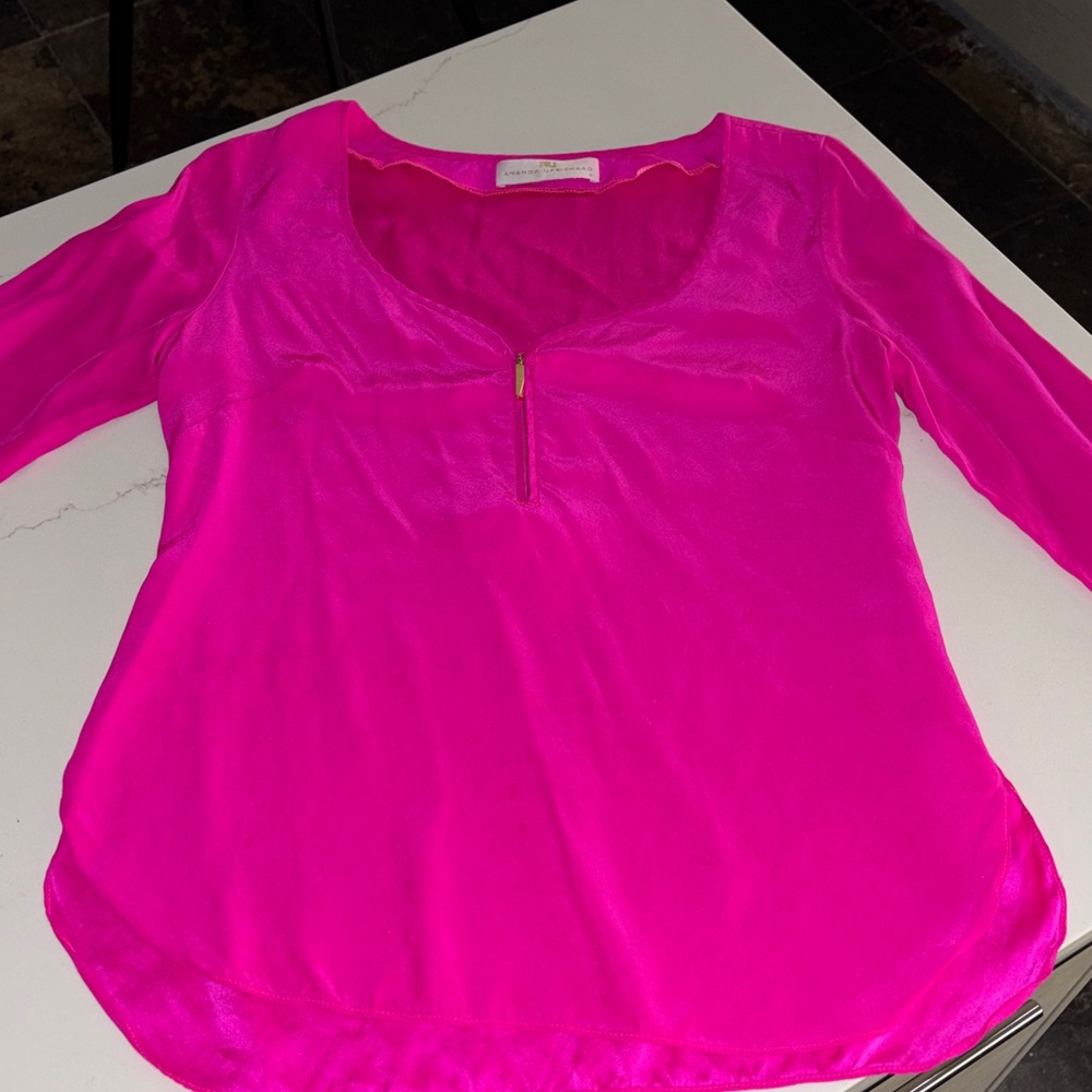 Amanda Uprichard Silk Low V-Neck Top